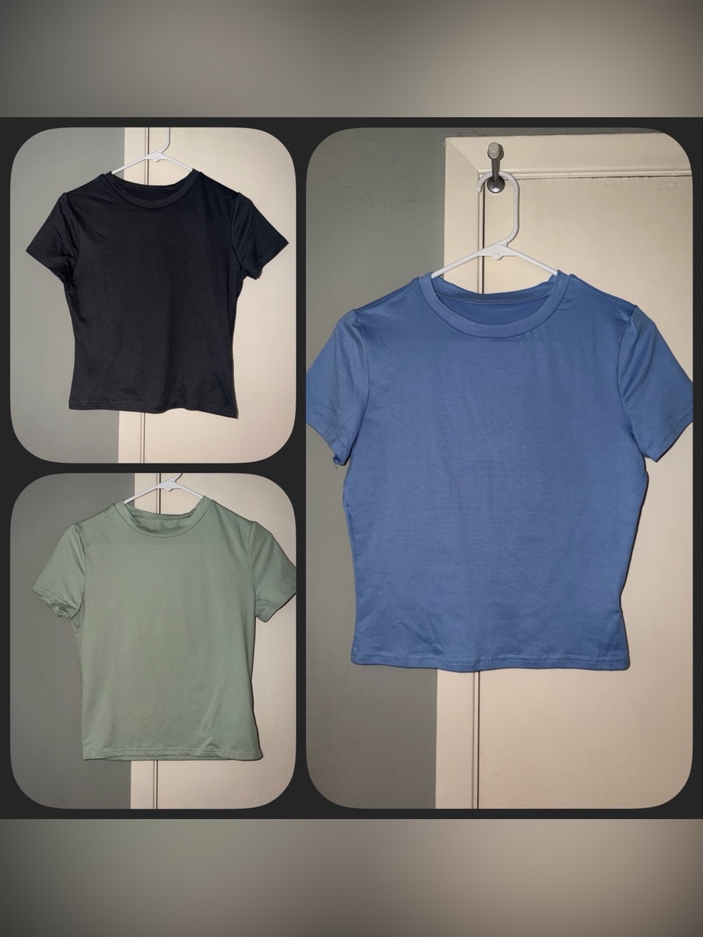 SHEIN Sage Green, Dusty Blue & Black Crewneck Tees